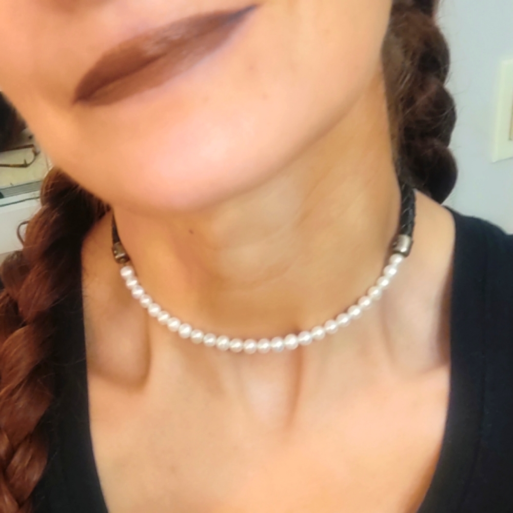 Vintage Pearl Necklace with Black Cord